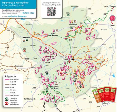 Carte des circuits de randonnée en Bocage Bressuirais Carte des circuits de randonnée en Bocage Bressuirais à proximité du Puy du Fou