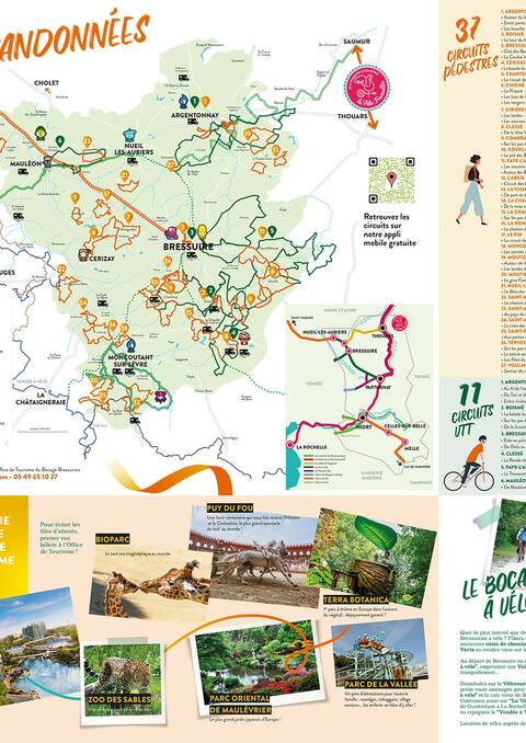 Carte des circuits de randonnée en Bocage Bressuirais à proximité du Puy du Fou